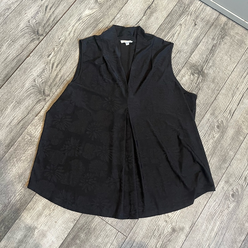 Rio &‎ Rian 3X Solid Black Sleeveless Women's Tank Top Blouse Floral Pattern